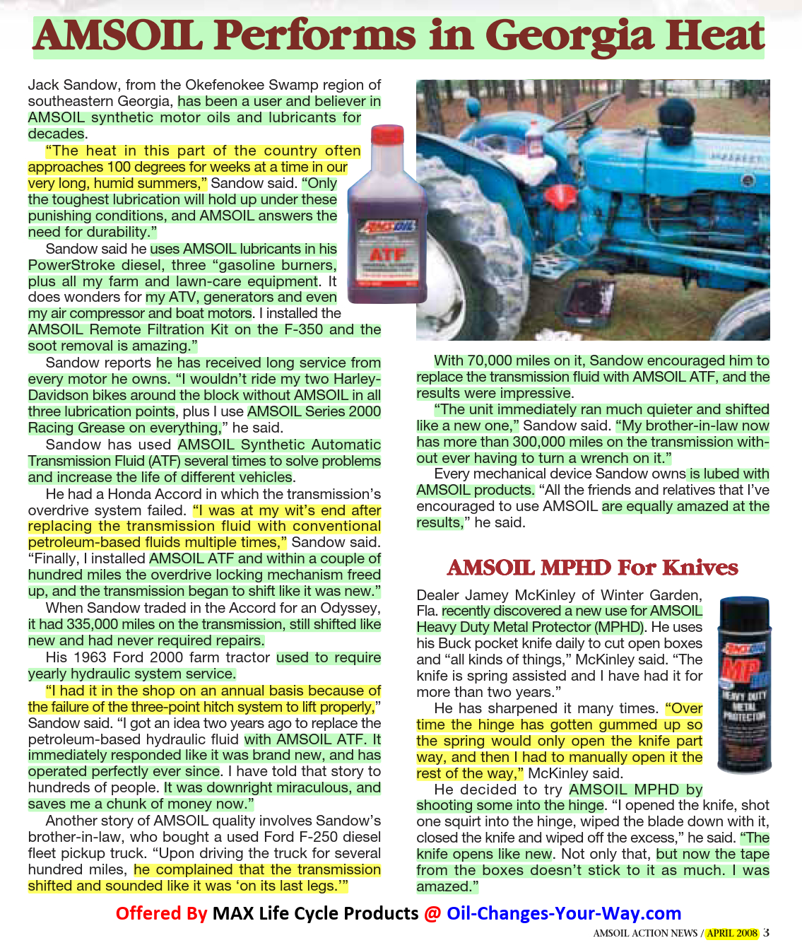 Farm Equipment Using AMSOIL Beats the Georgia-Heat