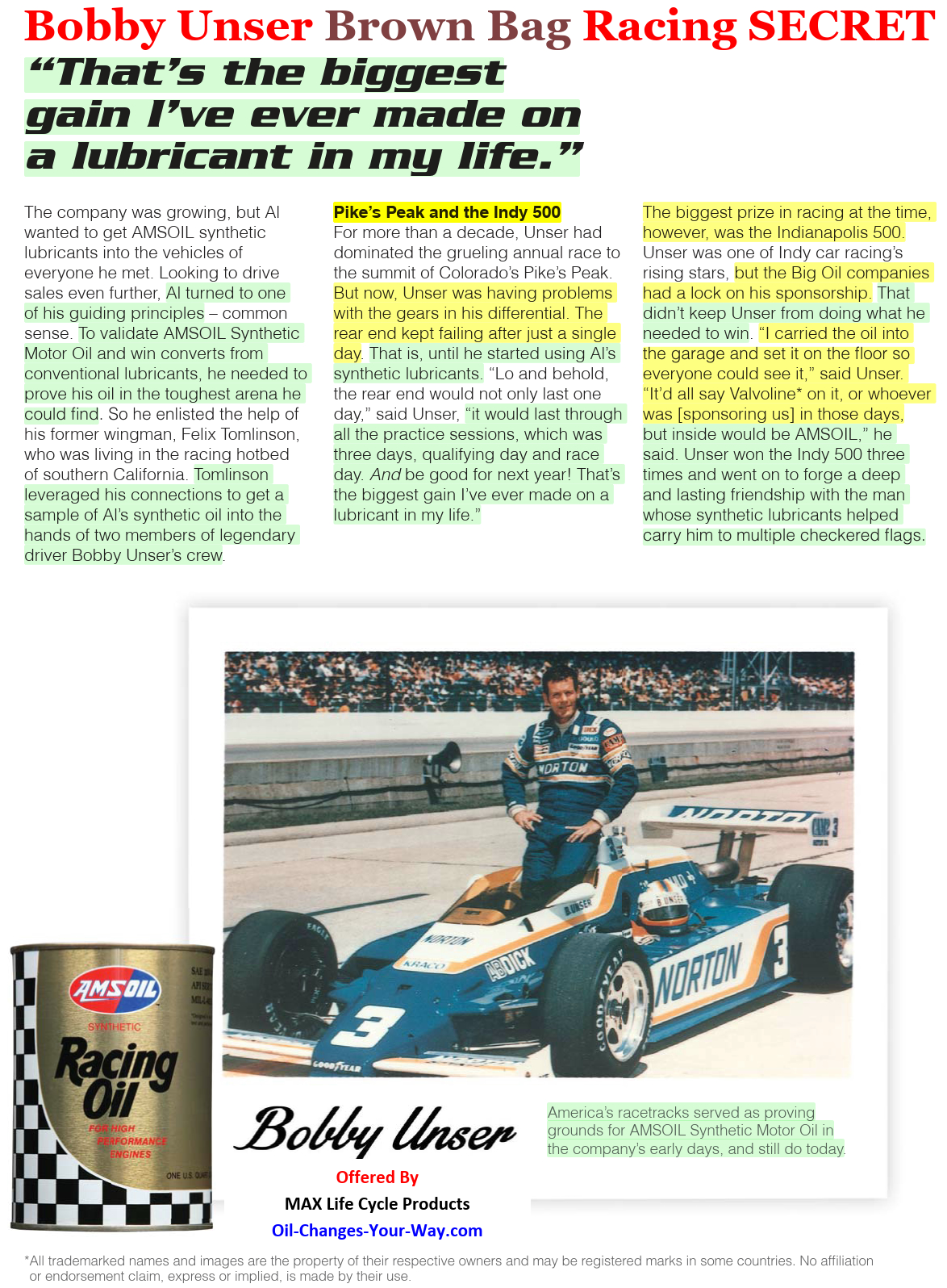Bobby Unser Brown Bag Racing SECRET