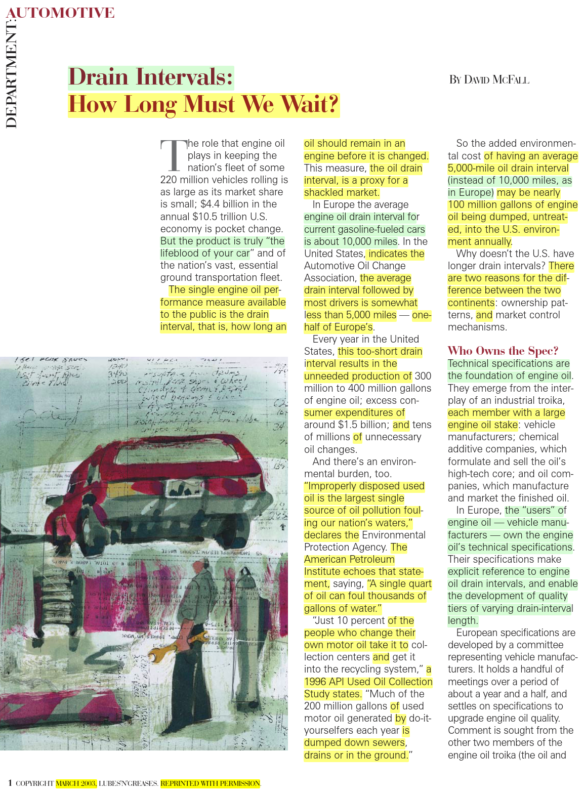 2003 Lubes 'n' Greases Article - Vehicle''Extended Oil Change Drain Intervals'' How Long Must We Wait?
